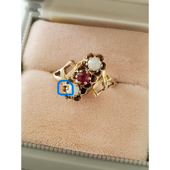 Antique 10K Ruby and Opal Bypass Ring - Picture 9 of 9